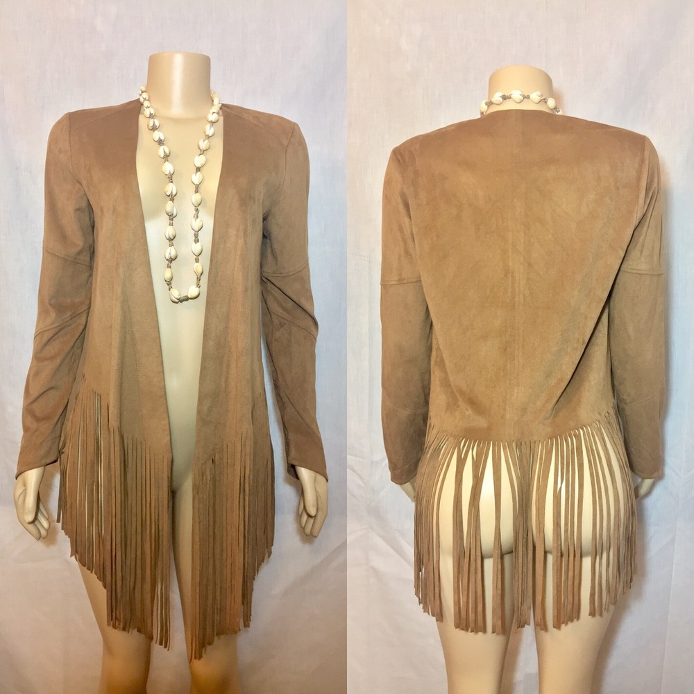 Forever 21 Faux Suede Fringe Long Sleeve Cardigan